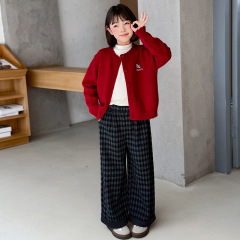 女童毛衣套装春秋款2025新款儿童打底衫中大童秋季格子裤三件套潮