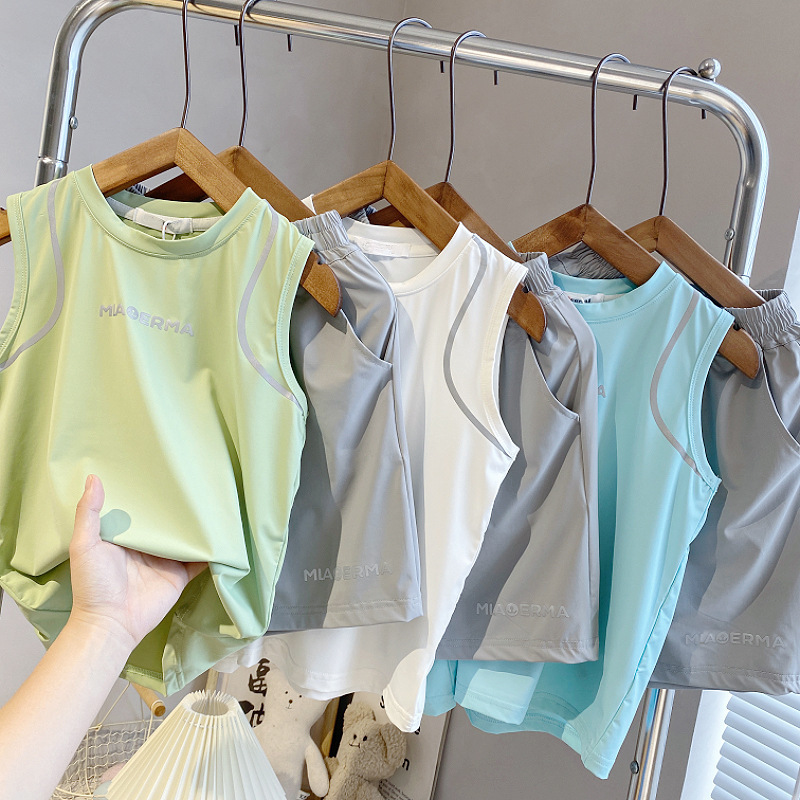 Children's Vest Suit Summer Thin Sleeveless Bottoming Shirt Boy's Sports Quick-Drying Suit Baby Top T-Shirt