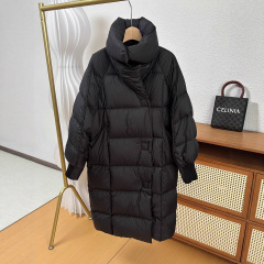 欧货外贸2025冬季新款泡芙羽绒棉服女长款过膝宽松加厚高端棉外套