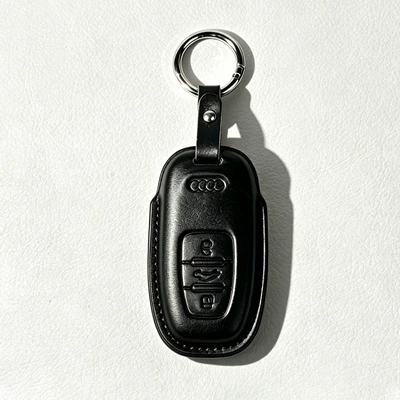 A6L Key Cover, New Model Q5L: Car key bag - type-c-black-leather-case-p2-short-leather-buckle-key-case
