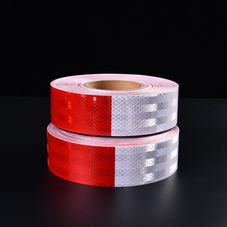 Rojo y blanco neutro reflector adhesivo de carretera película reflectante reticular adhesivo reflectante especial de inspección anual con adhesivo posterior tira reflectante