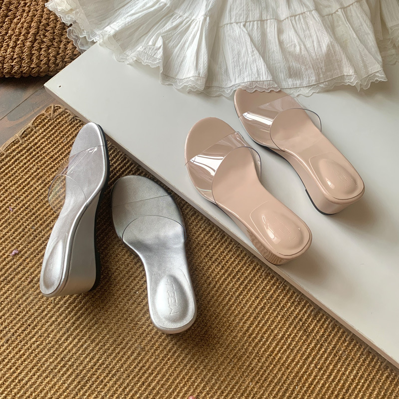 Wedge High-Heeled Transparent Strap Sandals for Women, Summer 2026 New Thick-Soled Silver Height-Increasing Sandals Wedge High-Heeled Transparent Strap Sandals for Women, Summer 2026 New Thick-Soled Silver Height-Increasing Sandals