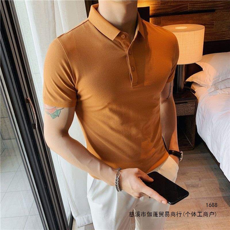 Men's silk-finish polo shirt with turn-down collar, summer style, slim fit, business short-sleeved versatile t-shirt