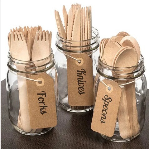 Customized Disposable Wooden Tableware Set100% Compostable Natural Biodegradable Tableware Suitable for Parties