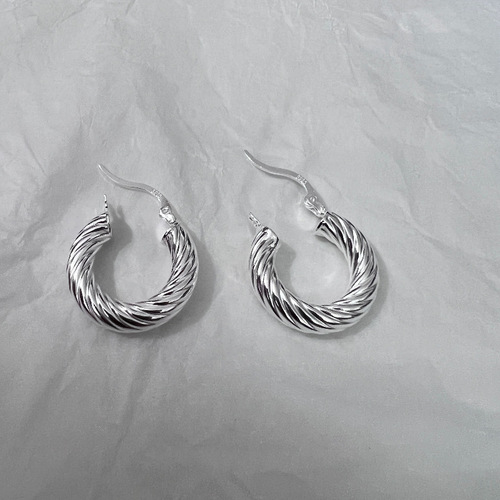 Korean Version 925 Pure Silver Heavy Carving Striped Earrings for Women, Simple and Fashionable Instagram Style Xiaohongshu Earrings Korean Earrings