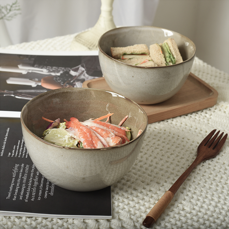 Japanese Retro Ceramic Bowl Ins Style Photo Good-Looking Korean Salad Bowl Small Soup Bowl Defects