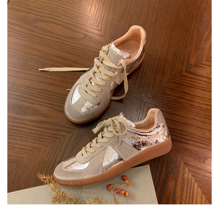 Women's Shoes Grape Mom's new versatile casual moral training shoes classic color blocked round toe sneakers slimming single shoes_voghion.com