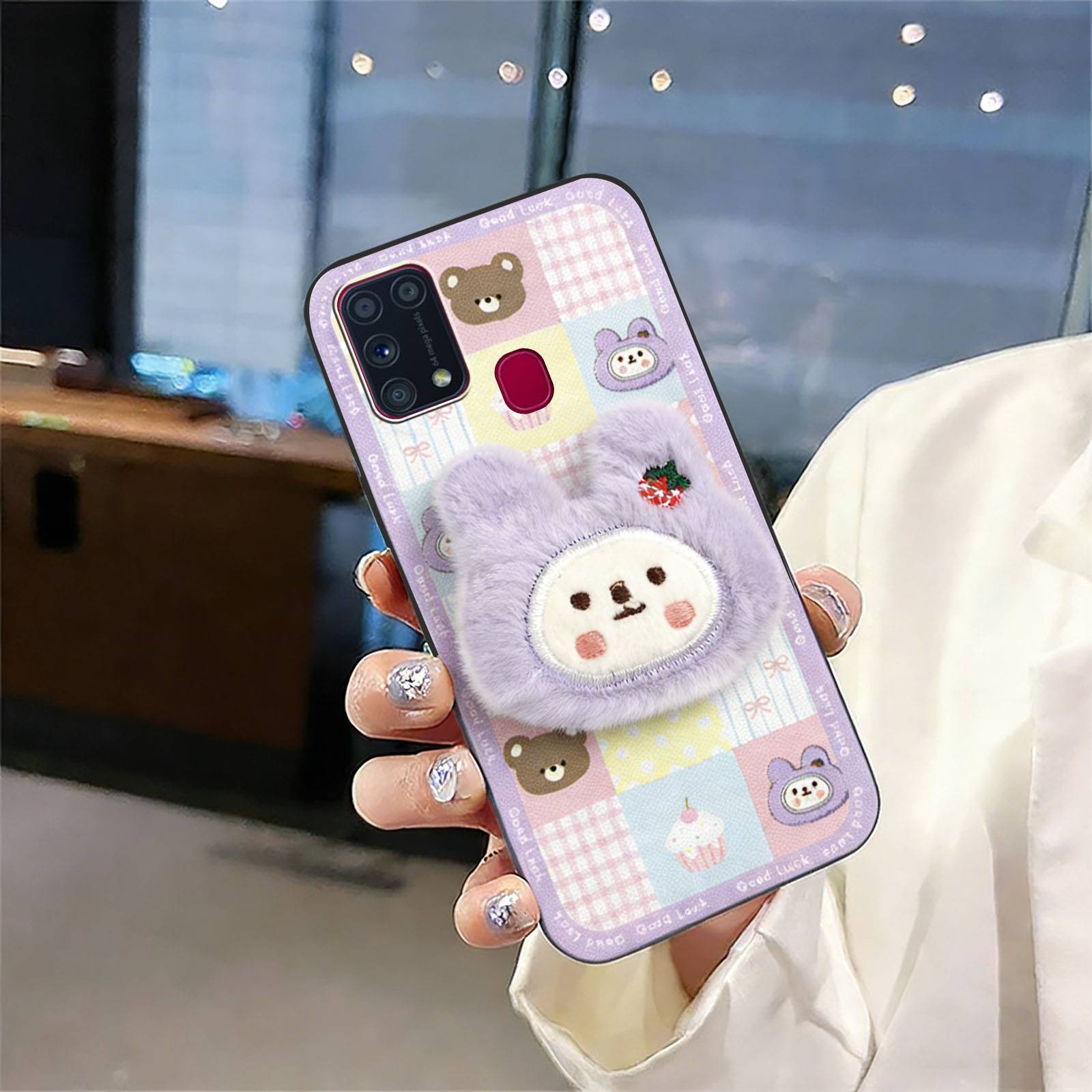 适用三星手机壳简约卡通数码纯色毛绒刺绣创意动漫全包边个性3D