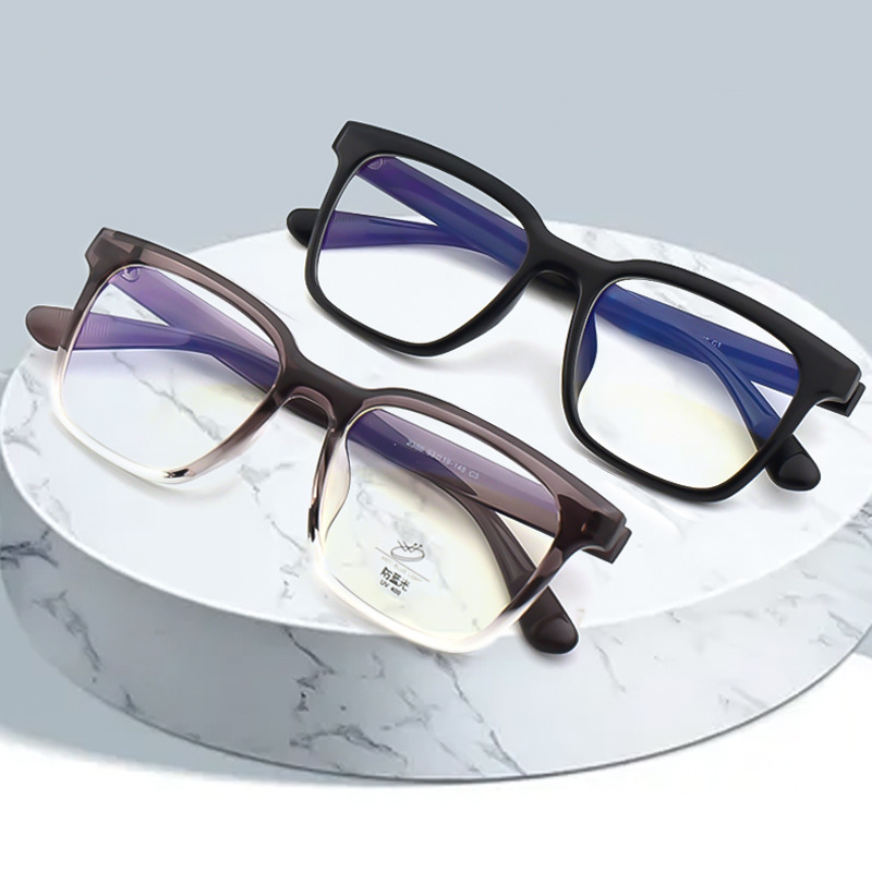 Trendy personality anti-blue light glasses fashion ultra-light tr90 square box flat lens men's radiation blocking glasses 2386