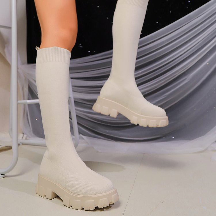 Meia Flyknit de tamanho grande para mulheres 2024 Novas botas de salto grosso de cabeça redonda de outono/inverno_voghion.com