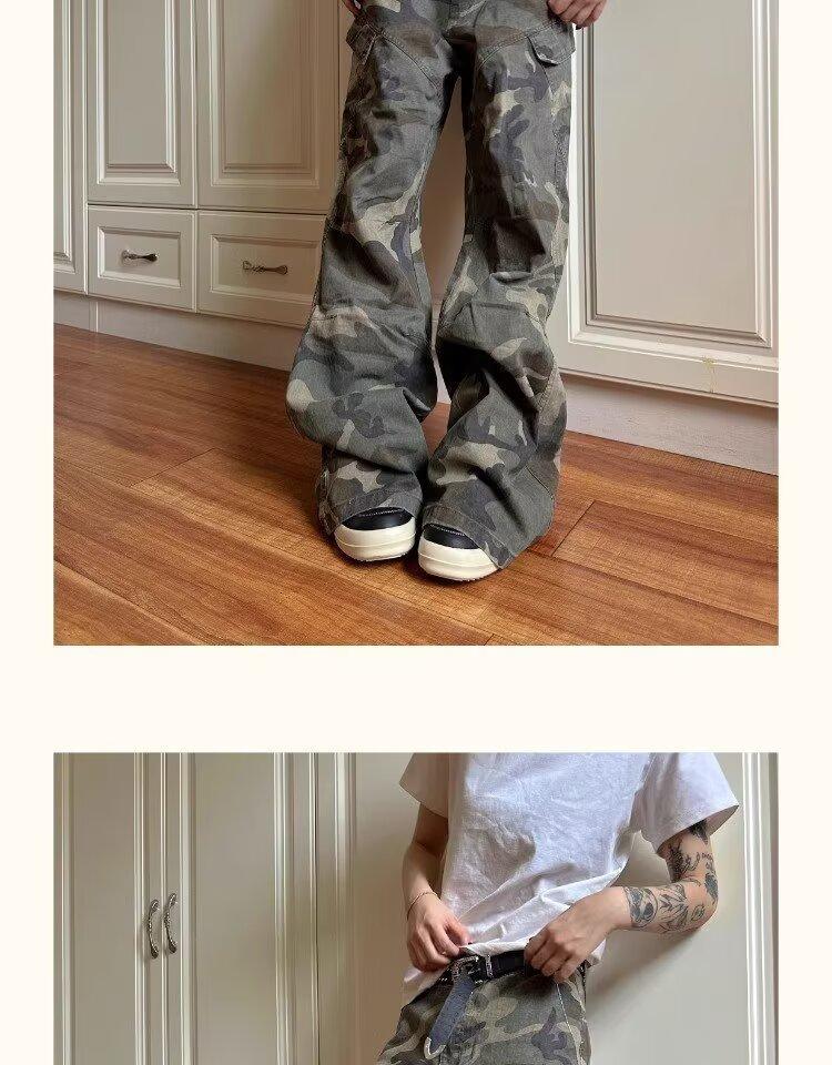 Washed Vintage Camouflage Jeans For Men, American High Street Style, Loose Straight Leg, Wide-Leg Cargo Pants With A_voghion.com
