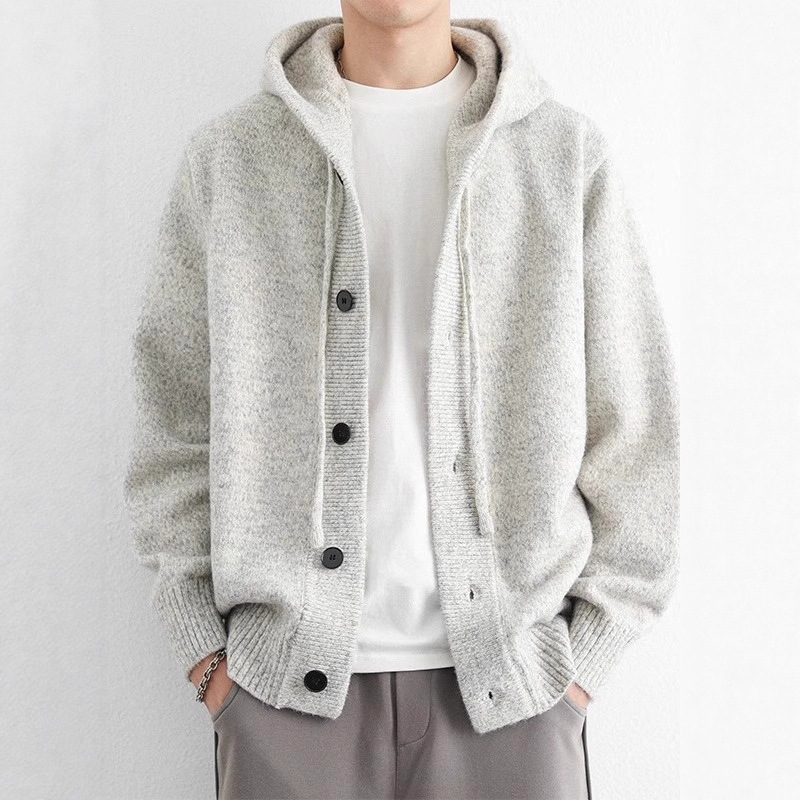 High-End Hooded Sweater Jacket for Men in Spring and Autum New Style Lazy Style Korean Style Simple Knitted Cardigan for Men