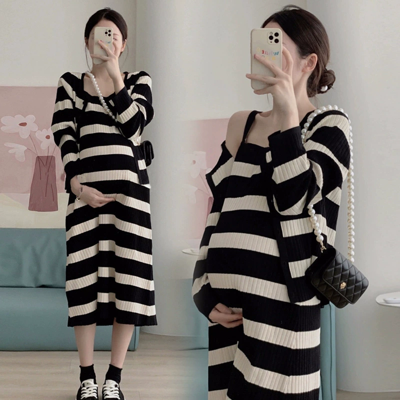 Autumn knitted sweater for pregnant, jacket, set, dress, strap bra