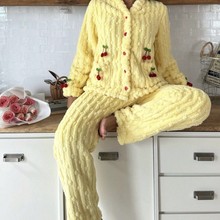 跨境爆款加绒保暖睡衣女套装秋冬季可爱樱桃甜美少女可外穿睡衣