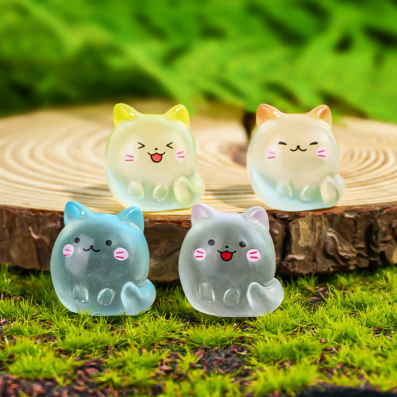 Lindo gatito luminoso micro paisaje nueva decoración de escritorio tridimensional dibujos animados DIY cola larga gato coche pequeño adorno
