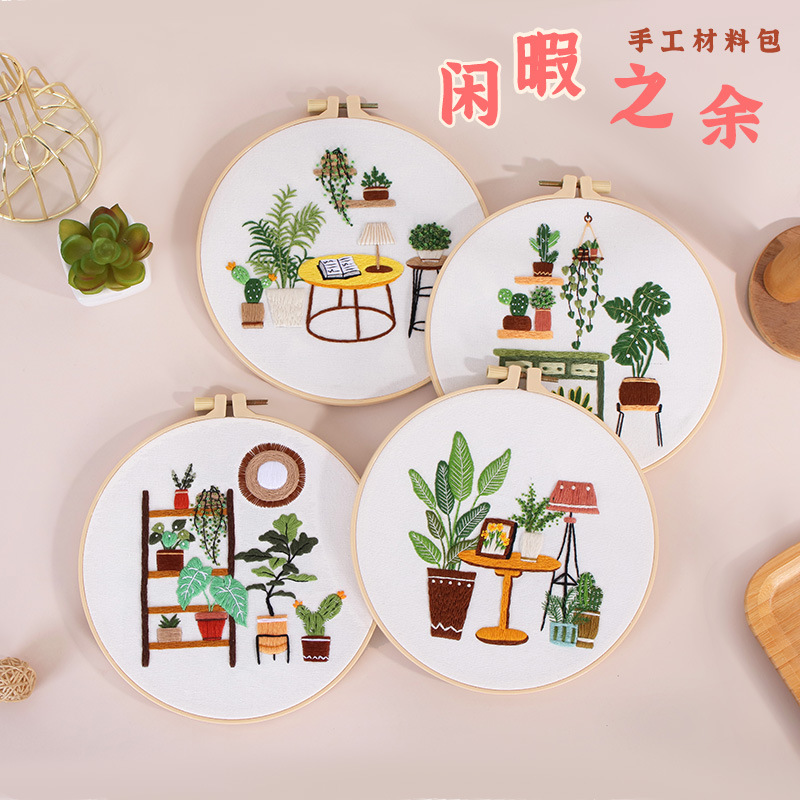 Nuevo paquete de material de bordado original DIY para el ocio en el hogar verde escenas de vida transfronterizas en inglés