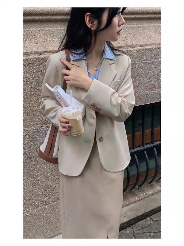 春秋季韩版小西装外套女都市风简洁休闲灰色短款小个子西服|undefined