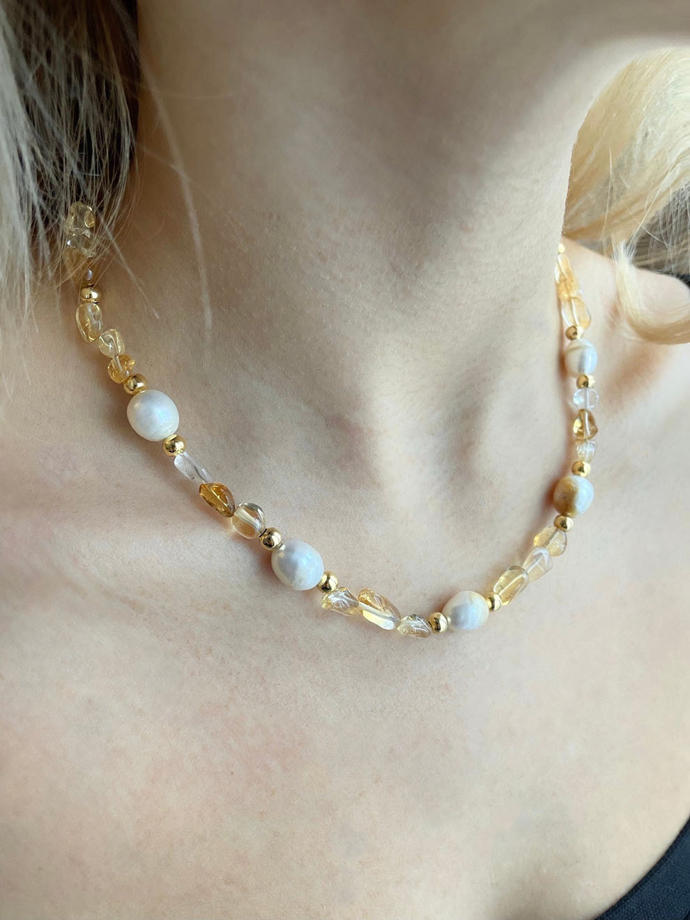 2 PCS/Package Quantity IG Style Geometric Natural Stone Freshwater Pearl Titanium Steel 18K Gold Plated Necklace In Bulk