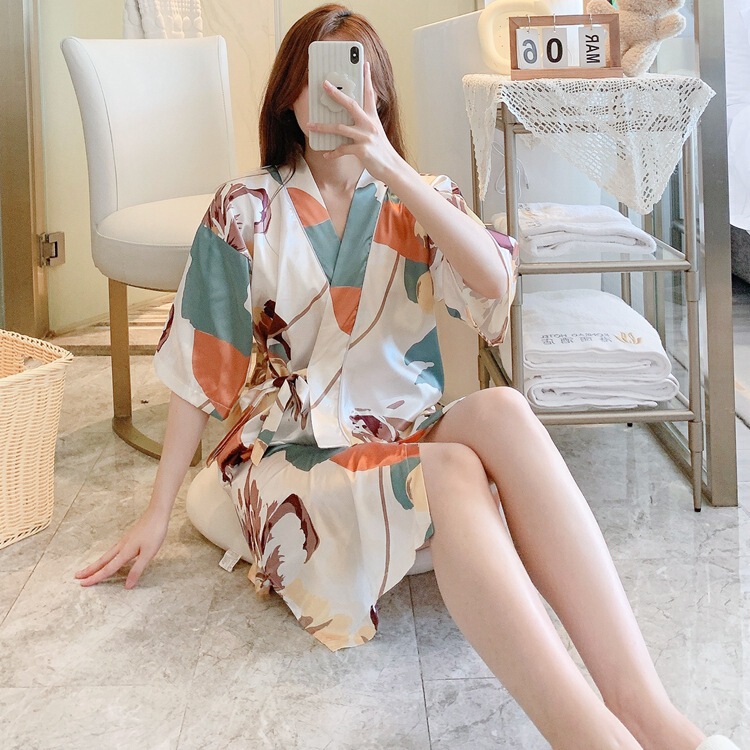 Silk Nightgown Sexy Cool Air Conditioning Nightgown Cardigan Fun Kimono Bath Towel Quick-drying Pajamas Home Clothes