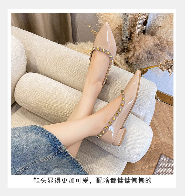 Giày lười nữ mũi nhọn quai ngang đính đá gót thấp 1-3 cm — mơ, trắng chi tiết 12