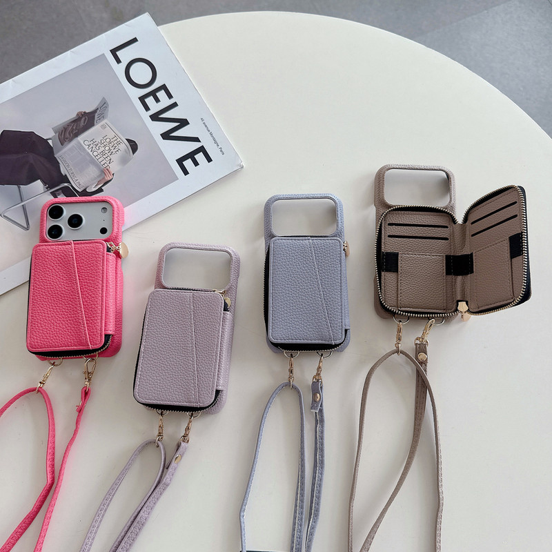 Suitable for Iphone13/14 Pebbled Heart Zipper Card Holder 15Pro Crossbody Card Storage Leather Shell Protective Cover