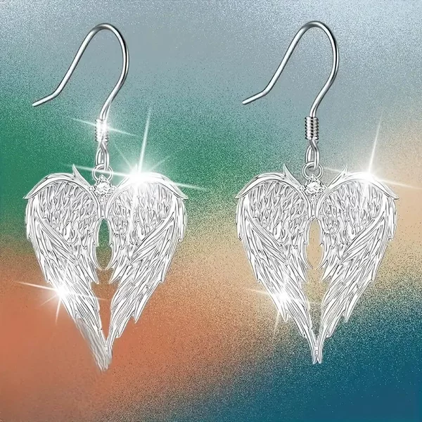 Cross-Border New European and American Temu Amazon Japanese and Korean Angel Wings Wings Heart-Shaped Jewelry Earrings Wholesale Heart-Shaped