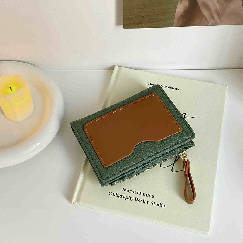 Nicho de color retro litchi estampado billetera pequeña bolso de cambio corto bolso en una cartera simple