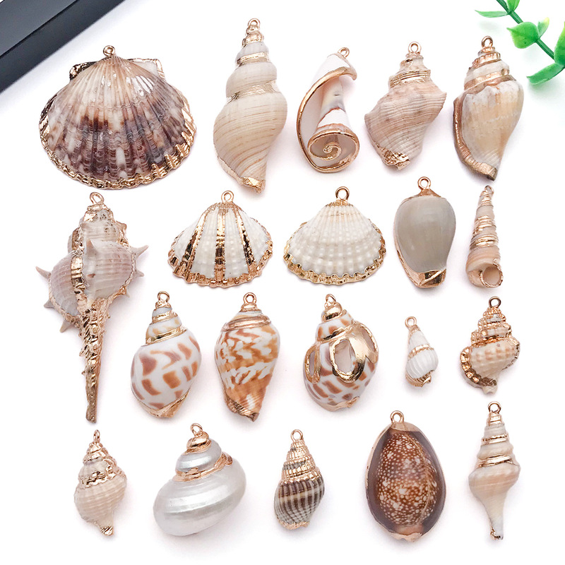 Laser Electroplated Gold Genuine Natural Shell Conch DIY Shell Material Bracelet Necklace Keychain Pendant Laser Electroplated Gold Genuine Natural Shell Conch DIY Shell Material Bracelet Necklace Keychain Pendant
