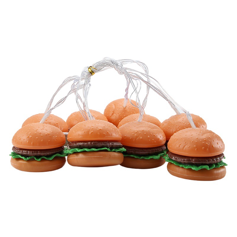 Nuevo LED helado luz cadena hamburguesa papas fritas luz decorativa de la habitación de los niños decoración del restaurante decoración de la fiesta de cumpleaños
