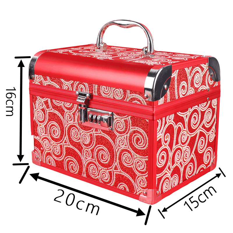 Estuche de cosméticos de aleación de aluminio, juego portátil de una sola pieza de gran capacidad de doble capa con caja de almacenamiento de espejo, bloqueo de contraseña, bolsa de cosméticos