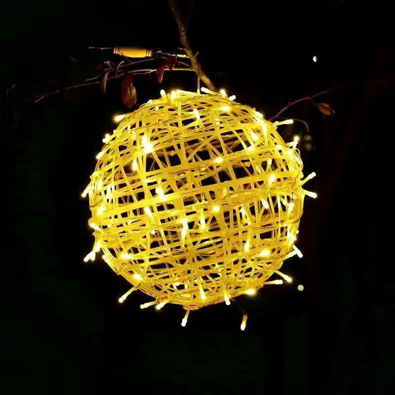 Lámpara decorativa LED lámpara de bola impermeable al aire libre paisaje lámpara de árbol colgante Navidad vacaciones iluminación proyecto ratán bola lámpara cadena