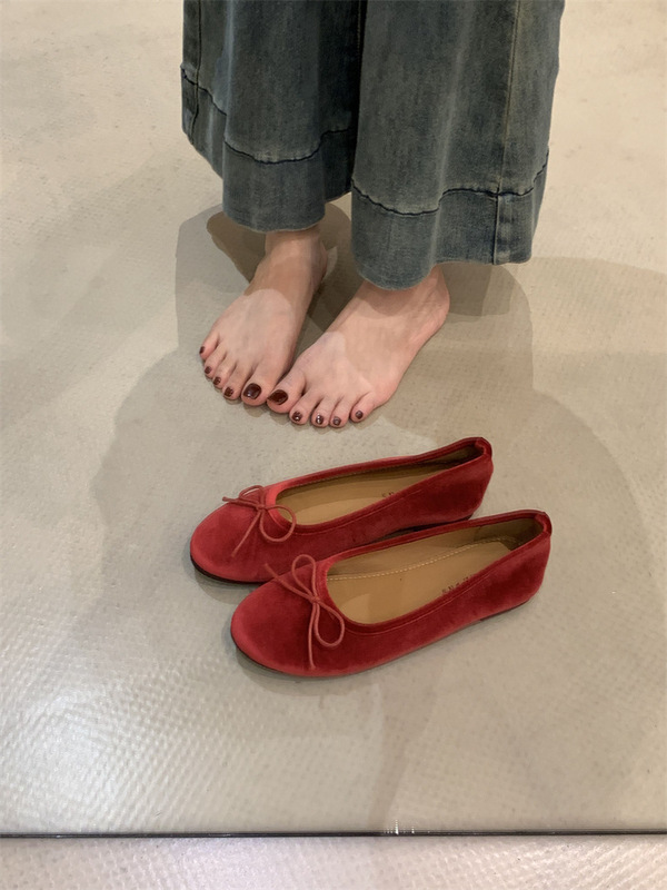 法式芭蕾鞋蝴蝶结圆头浅口平底单鞋女2025春秋软底豆豆玛丽珍鞋子|undefined