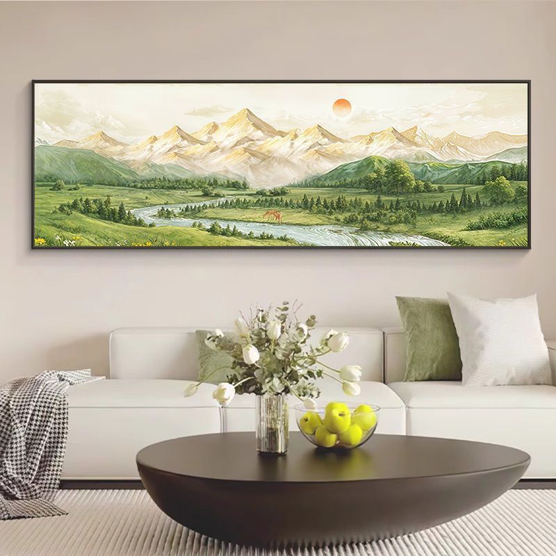 日照金山客厅装饰画沙发背景墙大芬油画村挂画奶油风山水画靠山图|undefined
