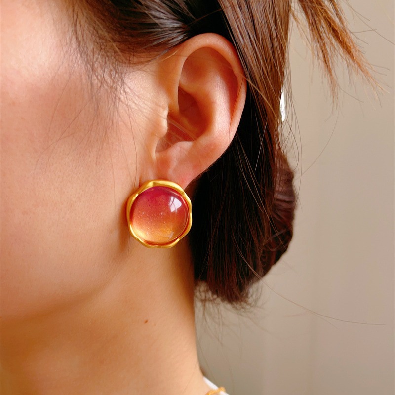 Mediados de antigua vintag plateado 24K arena gradiente de oro rosa miel piedra collar edad-reducción pendientes traje de alta calidad joyería del oído