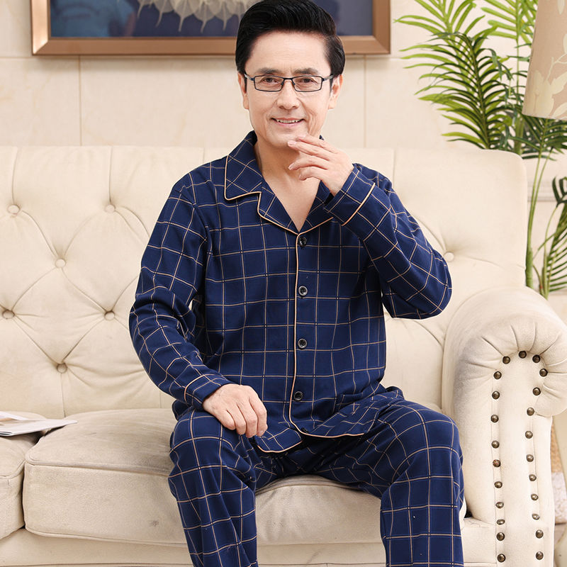 Papá pijamas de los hombres primavera y otoño 100% algodón manga larga más tamaño suelta desgaste en el hogar traje casual