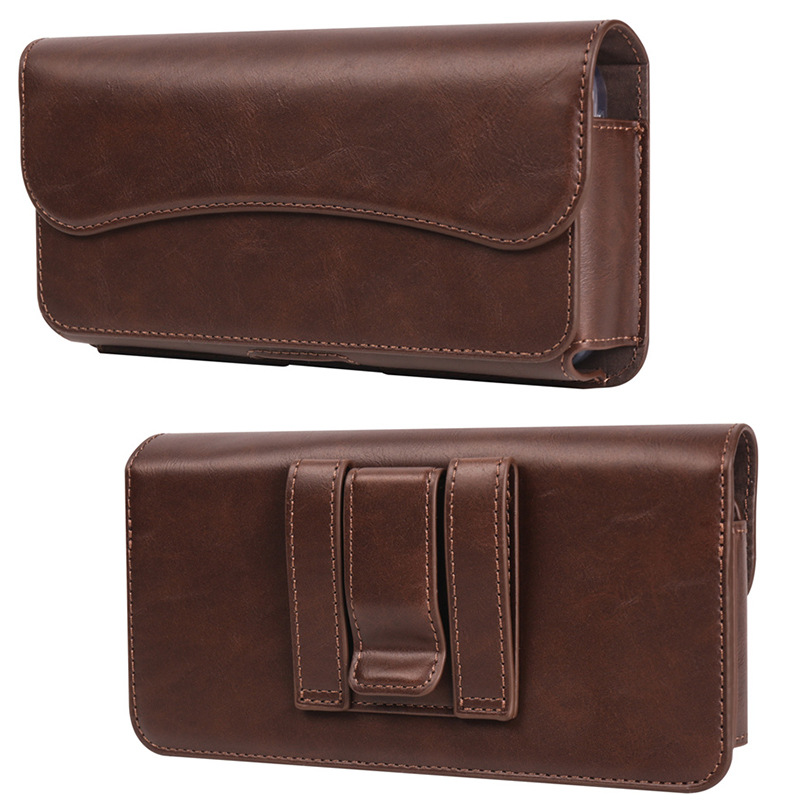 通用7.2寸横款疯马纹翻盖腰包适用苹果15三星S23华为小米手机挂包