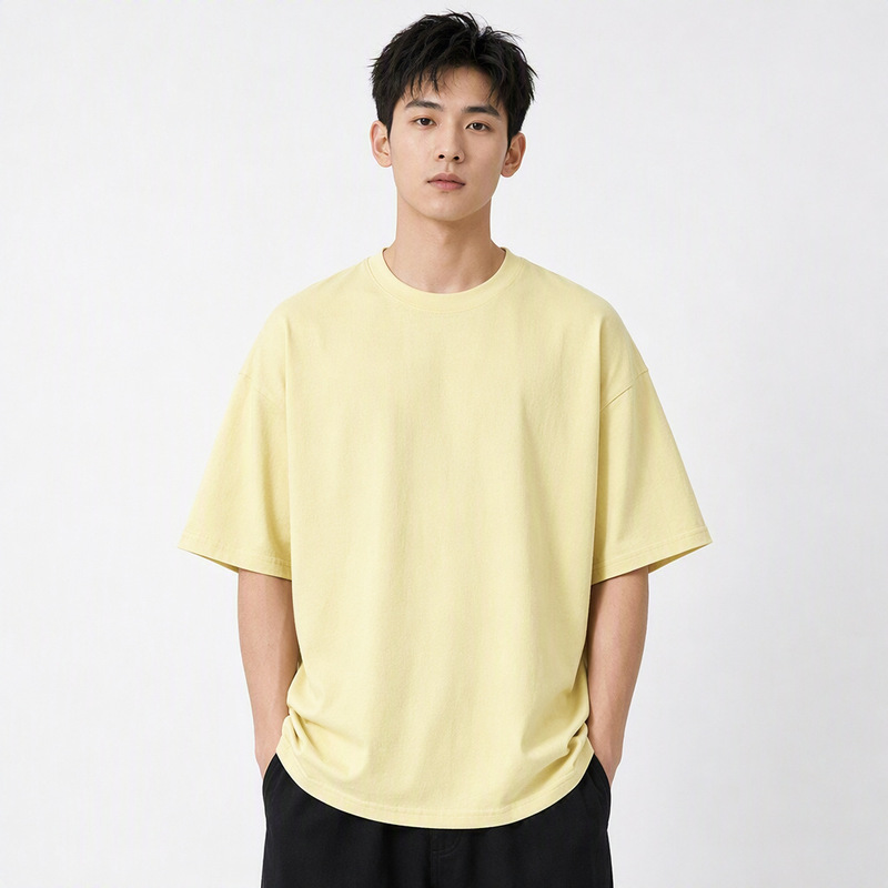 Cross-Border 220g Combed Pure Cotton Oversized Loose Shoulder-Drop National Trend T-Shirt Men's Summer Base Shirt Trendy Brand Custom T-Shirt Cross-Border 220g Combed Pure Cotton Oversized Loose Shoulder-Drop National Trend T-Shirt Men's Summer Base Shirt Trendy Brand Custom T-Shirt