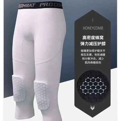 Sports Tight Leggings Honeycomb Knee Guards Anti-Collision Seven-Eighth Pants Fitness Running Basketball High-Elastic Leggings Men's Leg Protection