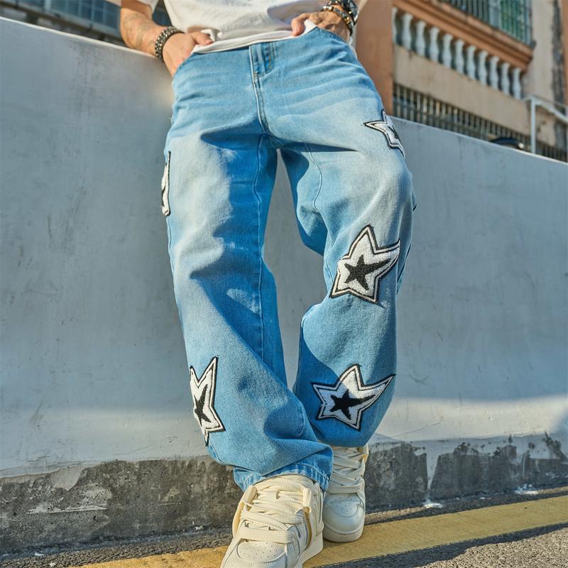 跨境New Men Stylish embroidery Loose Jeans High Quality Men|undefined