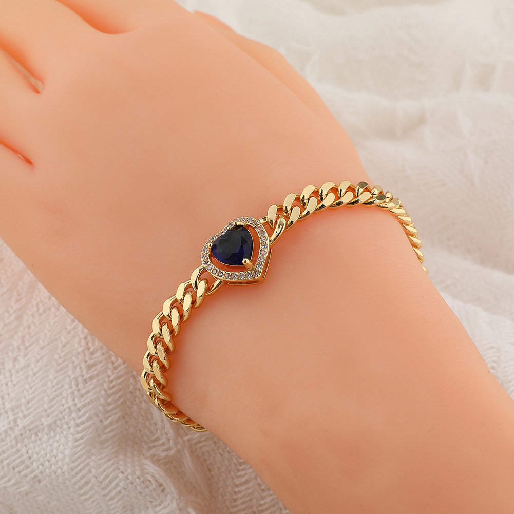 Fashion Heart Shape Copper Plating Zircon Bracelets 1 Piece
