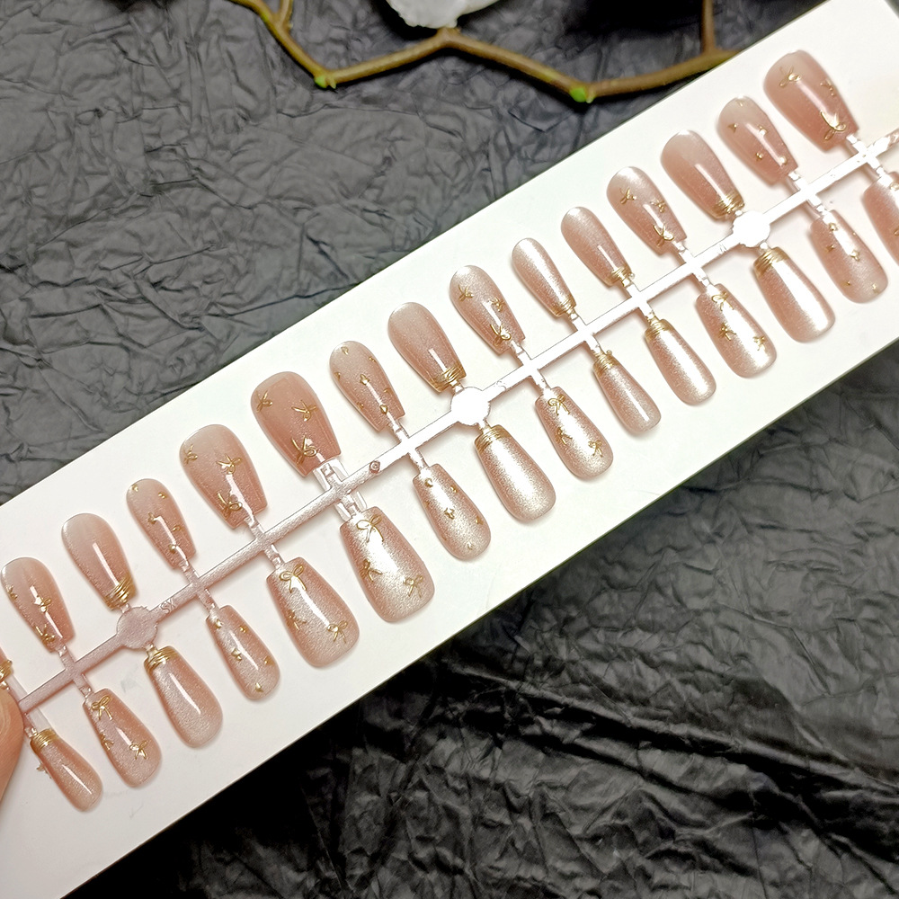 Puntas de uñas artificiales de ojo de gato hechas a mano, las más vendidas, pegatinas de uñas con lazo, juego de 30 piezas con tiras codificadas, puntas de uñas reutilizables.