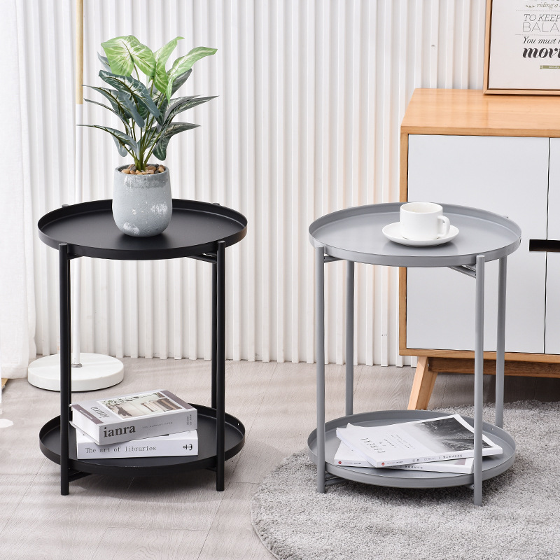 Nuevo ins nórdico creativo mesa de café mesa de borde de hierro simple sala de estar balcón pequeña mesa redonda mesa de bandeja de doble capa