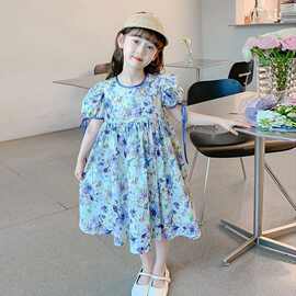 女童夏装连衣裙新款洋气时髦文艺风儿童碎花裙子公主裙女孩沙滩裙