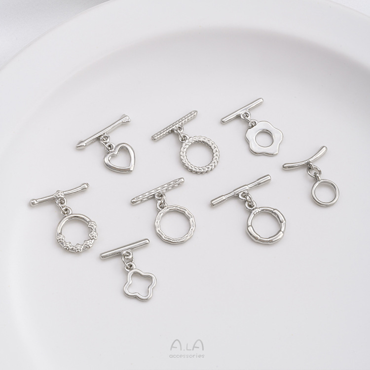 Wholesale Ot Clasps, Color-Preserving White Gold-Plated Micro Heart Clover Clasp, DIY Bracelet Necklace Jewelry Connector