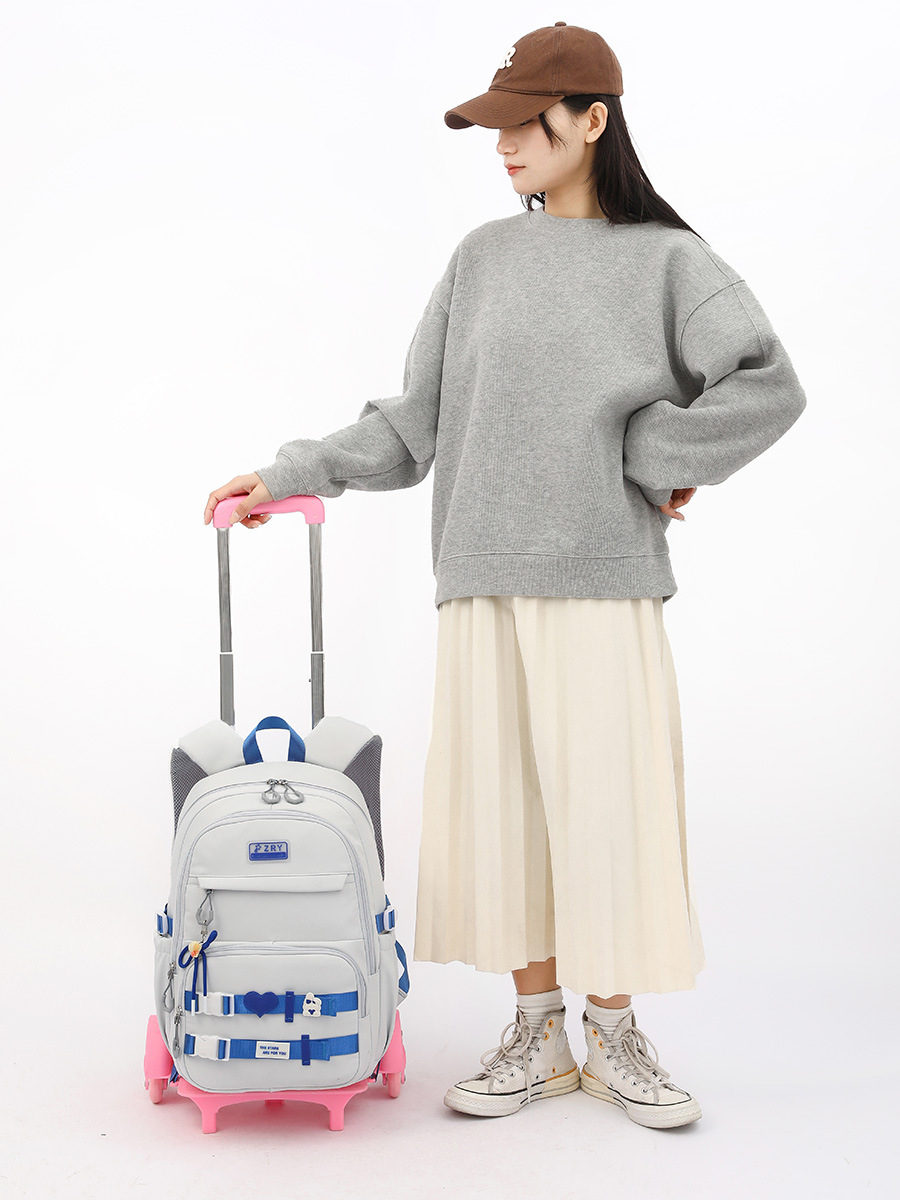 Peces naturales nuevo estudiante de la escuela primaria trolley schoolbag Junior High School Girls escalera de reducción de carga de gran capacidad mochila casual