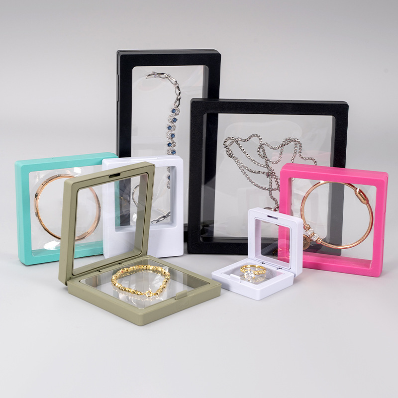 Brazalete collar caja de embalaje flotante insignia al por mayor productos pequeños PE caja de película transparente a prueba de polvo caja de regalo joyas