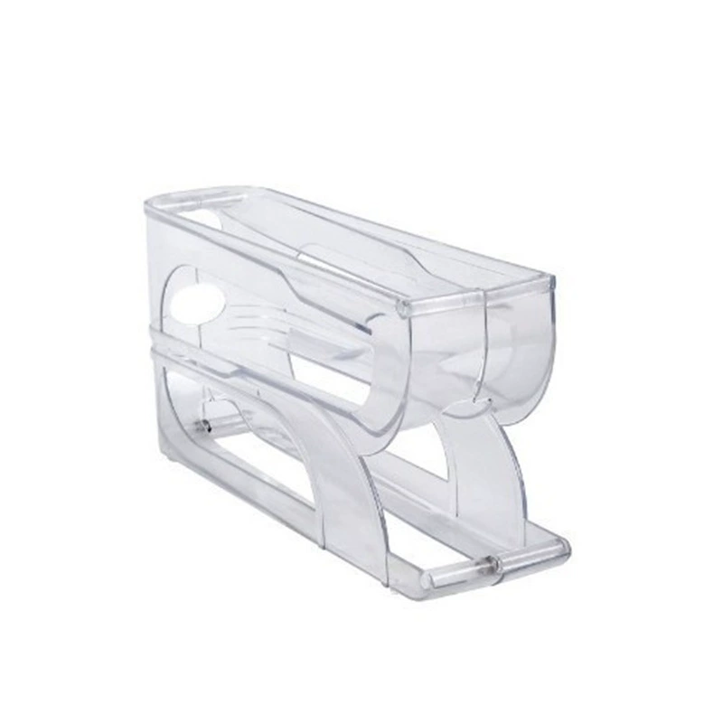 Sliding egg storage dispenser, 4‑tier refrigerator organizer, PP or PET automatic release