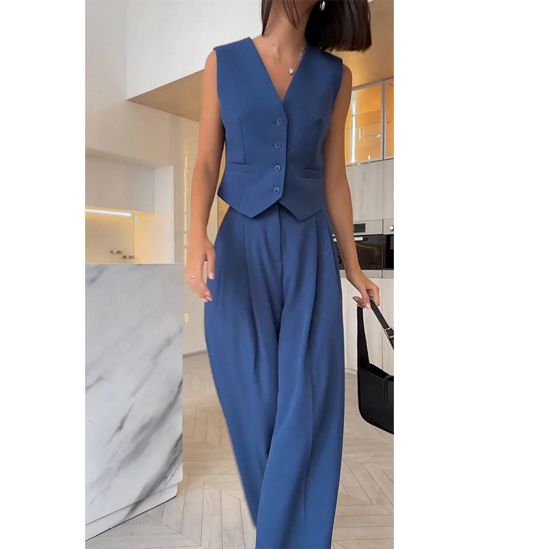 491g Weight Vest Outerwear Type Sleeveless Sleeve Length Polyester Fabric Type Blazer Suits Co-ord Set Sets Type 2 Pieces Set Quantity Casual Occasion V Neck Neckline Slim Fit Type Solid Color Pattern Spring Season Women's Gender Casual Style Casual Women's Casual Solid Color Polyester Blazer Suits Co-ord Set Pants Sets 16