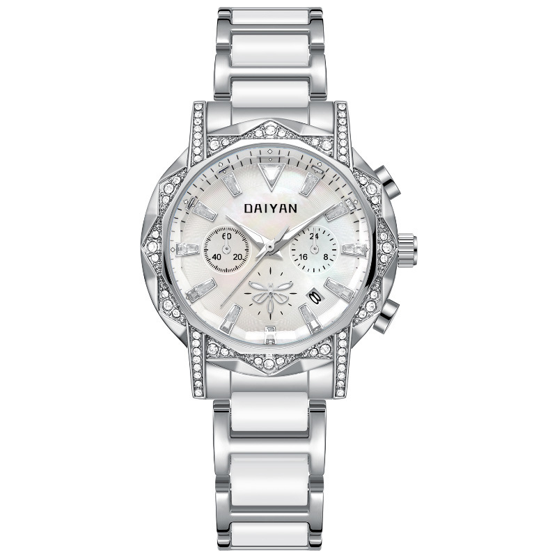 Daiyan Three-Eye Multifunctional Foreign Trade Diamond-Studded Casual Waterproof Quartz Women's Steel Band Watch Foreign Trade Model