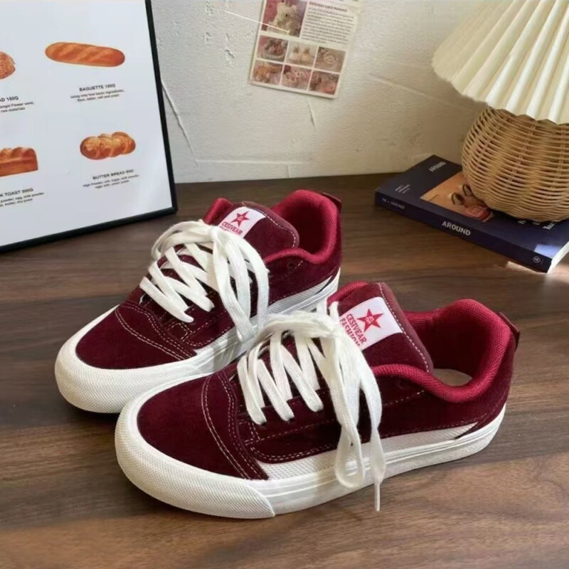 [Multiple Colors Available] Dopamine Couple Canvas Shoes Internet Celebrity Color Matching Thick-Soled Sneakers Low-Top Korean Style Bread Shoes